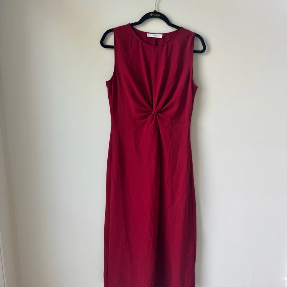 Mango Size 6 Elegant Figure Flattering Midi Burgundy Wine Maroon Tank Dress
